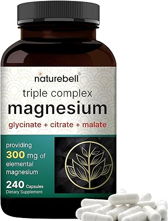 Triple Complex Magnesium Supplement, 240 Capsules | Magnesium Glycinate 500mg with Citrate & Malate | Chelated & Purified | Bone, Heart, & Muscle Support | Non-GMO