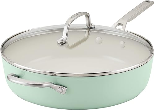 KitchenAid Hard Anodized Ceramic Nonstick Sauté Pan with Lid, 5 Quart, Pistachio