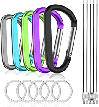 Carabiners Caribeaner Carabeaner Hooks Clips,D Ring Shap with 10PCS Wire Keychain   10PCS Carabeeners Keyrings