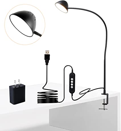 Clamp Lamp, CeSunlight Clip on Lamp, Desk Lamp with Clamp, 12W, 1300 LMS, 3 Color Modes, 10 Brightness Levels, 30 Inches Long Gooseneck Light, Perfect for Sewing, Reading, Home, Office