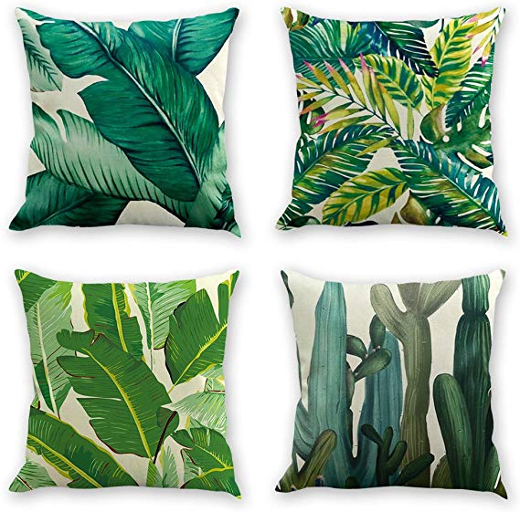 laime Throw Pillow Covers Natural Pattern Decorative Pillowcases 18x18inch (4 Pieces Set) Pillow Cases Home Car Decorative Leaf