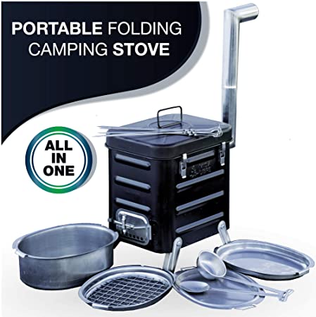 Camping Stove – Portable Outdoor Wood Burning Folding Camp Stove for Camping, Hiking, Fishing, Hunting, RV, Emergency Preparedness - Portable Camping Grill BBQ Rocket Stove with Propane Gas Burner Kit