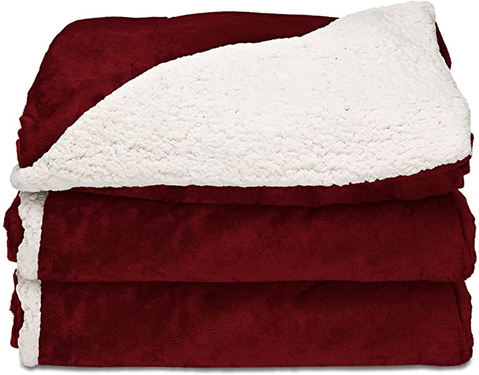 Sunbeam Heated Throw Blanket | Reversible Sherpa/Royal Mink, 3 Heat Settings, Garnet - TRT8WR-R310-25A00