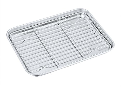 Toaster Oven Pan Tray with Rack Set, P&P Chef Stainless Steel Broiler Pan with Cooling Rack, Rectangle 9’’x 7’’x1’’, Non Toxic & Healthy, Easy Clean & Dishwasher Safe