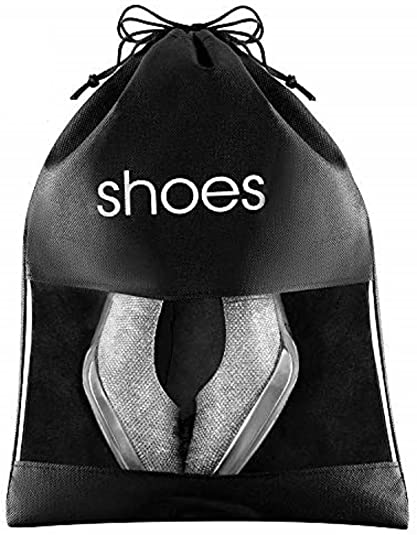 FABBPRO Shoe Storage Bag Organizer See Through Black Color 6 Pack - 15" x 10.5" - Shoes Travel Bags with Drawstring and PVC Window to Identify Shoes - Ideal for Home Guest Room Travel Bag