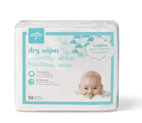 Medline Babysoft for Sensitive Skin Disposable Dry Wipes Cleansing Cloths, (Pack of 50)