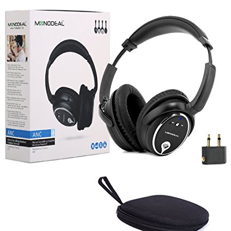 MonoDeal ANC-J2 Active Noise Cancelling Over-Ear Headphones Deep Bass With Microphone, Folding and Lightweight Travel Headset With Carrying Case , Reduce 95% Noise ¨C Black
