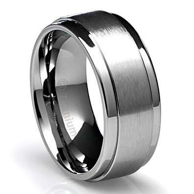 Cavalier Jewelers 10MM Men's Titanium Ring Wedding Band with Flat Brushed Top and Polished Edges