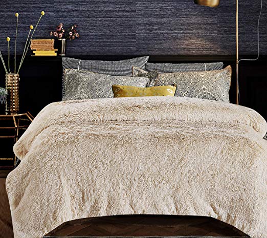 Chanasya Super Soft Shaggy Longfur Throw Blanket | Snuggly Fuzzy Fluffy Faux Fur Lightweight Warm Elegant Cozy Plush Microfiber Blanket | for Couch Bed Chair Living Room Bed Room - King - Crème