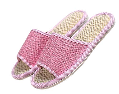 Women’s Men’s House Flax Bamboo Straw Slides Open-Toe Slippers Flip Flop Slip on Bath Spa Summer Sandal Lightweight Shoes Breathable Four-Season Indoor
