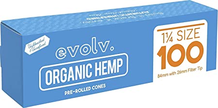 EVOLV Organic Hemp Pre-Rolled Cones | Size: 1 1/4 | Artisan Crafted & Hand-Rolled | 100 pc Case