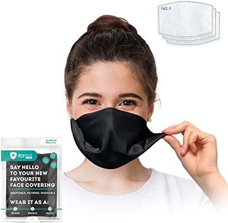 Trtl Protect Face Mask. Machine Washable, Breathable, Adjustable and Sustainable (Black Face Mask - Size Regular)