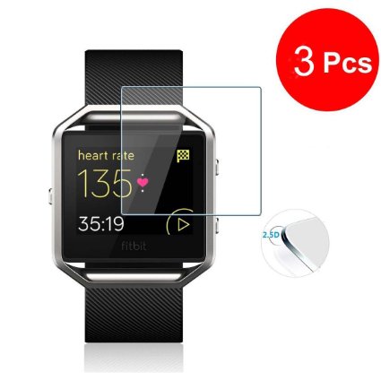 Vancle Screen Protector for Fitbit Blaze Smart WatchTempered Glass 25D HD Ultra Clear Film 3-PACK