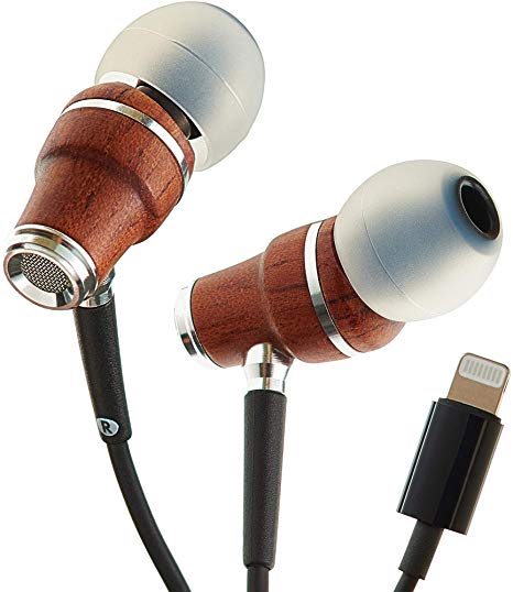 Symphonized NRG MFI Earbuds, Certified Lightning Earbuds Compatible with Apple iPhone/iPad/iPod, Premium Genuine Bubinga Wood in-Ear Noise Isolating Earphones, Stereo Wired Headphones (Black)