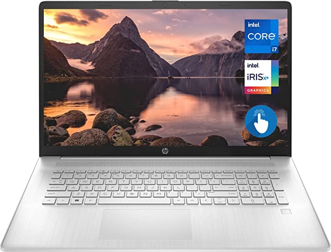 HP 17 Laptop, 17.3" HD  Touchscreen, 12th Gen Intel i7-1255U Processor, 16GB DDR4 RAM, 512GB SSD, Wi-Fi 6, Webcam, Backlit Keyboard, Fingerprint Reader, HDMI, Windows 11 Home, Silver