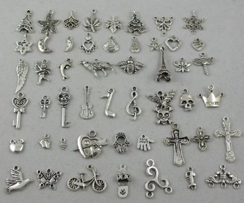 Wholesale 50pcs Bulk Lots Tibetan Silver Plated Mixed Pendants Charms Jewelry