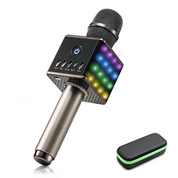 LED Wireless Karaoke Microphone - NASUM H8 Mic Built in Bluetooth Speaker and Mini Handheld Cellphone Karaoke Player,2600mAh battery,Karaoke MIC Machine for KTV with Carry Case(100% Protection),Black