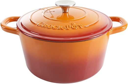 Crock Pot 109469.02 Artisan Round Cast Iron Dutch Oven with Non-Stick Surface, 5 Quart, Sunset Orange