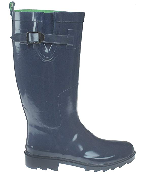 Capelli New York Shiny Solid Rubber Ladies Rain Boot With Buckle & Pull Loop