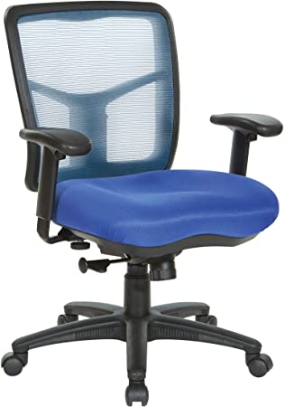 Office Star Fabric Seat and Mesh Back Manager's Chair with Adjustable Arms, Blue