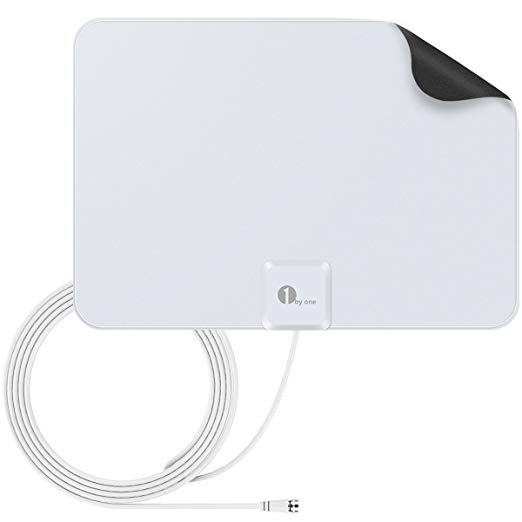 1byone 35 Miles Super Thin HDTV Antenna with 20 Feet High Performance Coaxial Cable - White/Black