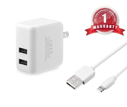 ESK 10FT 8 Pin Lightning USB Charging Cable with 3.1A Dual Port High Speed USB Wall Charger