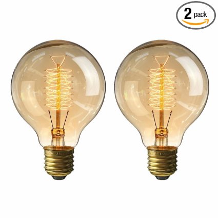 KINGSO 2Pack E27 Base 60w Vintage Edison Bulb Dimmable G80 Antique Filament Tungsten Spiral Globe Style 64 Anchors Incandescent Bulbs for Home Light Lamp Fixtures Nostalgic Decorative Glass 110V
