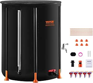 VEVOR Collapsible Rain Barrel, 53 Gallon/201 L Portable Rain Water Collection Barrel, PVC Rainwater Collection System with Spigots and Overflow Kit, Water Barrel for Garden Water Catcher