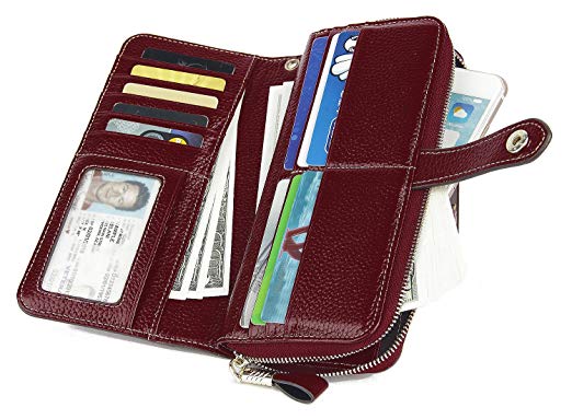 Anvesino Women's RFID Blocking Large Capacity Leather Clutch Wallet Zipper Purse Ladies Credit Card Holder Organizer