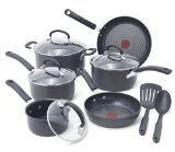 T-fal E918SC Ultimate Hard Anodized Durable Nonstick Expert Interior Thermo-Spot Heat Indicator Anti-Warp Base Dishwasher Safe PFOA Free Oven Safe Cookware Set 12-Piece Gray