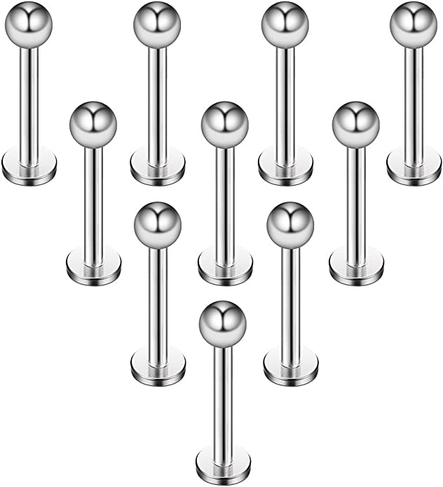 Ruifan 10PCS 16G Stainless Steel 3mm Ball Labret Monroe Lip Ring/ Tragus/ Helix Earring Stud Barbell Body Piercing Jewelry