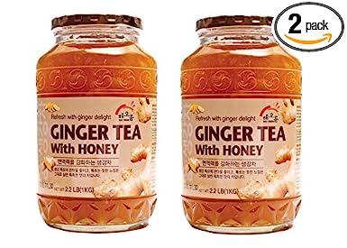 Haio Ginger Tea With Honey Refresh With Korean Herbal Tea Ginger Delight - Product of Korea 2 Glass Jars 2.2 lb (1 kg. ) each