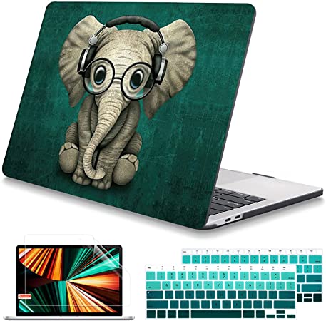 Mektron for MacBook Air 13 inch Case 2020 2019 2018 Release M1 A2337 A2179 A1932 Retina Display fits Touch ID, Printed Plastic Hard Shell & Keyboard Cover, Cute Elephant