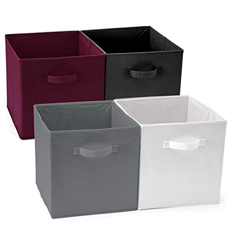 EZOWare Set of 4 Foldable Fabric Basket Bin, Collapsible Storage Cube for Nursery Toys Shelves (13 x 15 x 13 inches) (Warm Color)