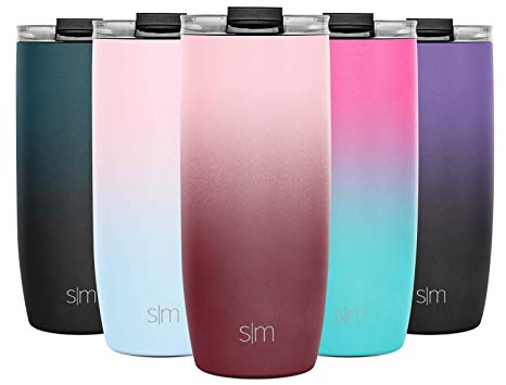 Simple Modern 20oz Voyager Travel Mug Tumbler w/Clear Flip Lid & Straw - Coffee Cup Vacuum Insulated Flask 18/8 Stainless Steel Hydro Water Bottle Ombre: Wildberry