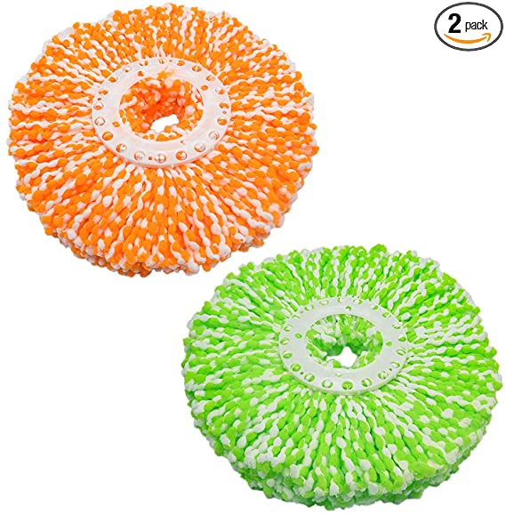 2 Pack Spin Mop Replacement Heads Microfiber Refill for 360° Spinning Mopping, Round Shape Universal Standard 6.3 inch Size, Orange and Green