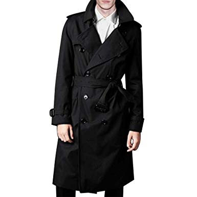 LINGMIN Men's Double Breasted Trench Coat Casual Lapel Long Sleeve Windbreaker Jacket