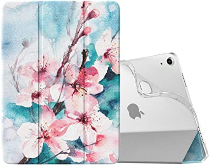 MoKo Case Fit New iPad Air 4, iPad Air 4th Generation Case 2020 10.9", Smart Trifold Stand Slim Folio Case Soft TPU Frosted Translucent Back Cover Fit iPad Air 4 2020,Auto Wake/Sleep,Peach Blossom