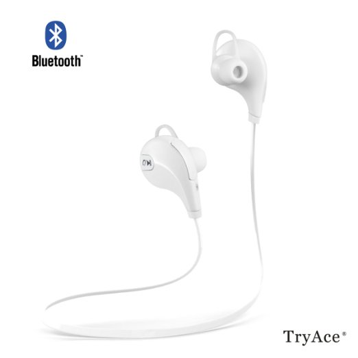 TryAce®Qy7 V4.0 Bluetooth Wireless Lightweight In-Ear Sports/running Earbuds Headphones Headsets W/microphone for Iphone, Android, Samsung Galaxy, Smart Phones Bluetooth Devices (WHITE)