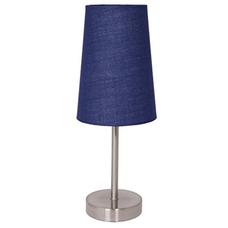 Light Accents – 14.25 Inch Tall Brushed Nickel Table Lamp With Fabric Shade, Side Table Lamp (Blue)