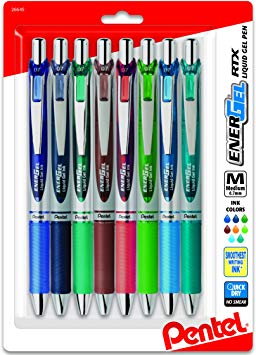 Pentel EnerGel RTX Retractable Liquid Gel Pen, (0.7mm) Metal Tip, Medium Line, Assorted Ink, 8-Pk (BL77BP8M2)