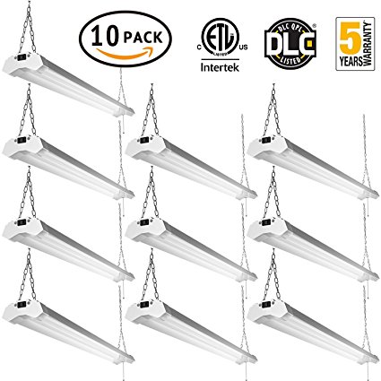 Linkable LED Utility Shop Light 4ft 4800 Lumens Super Bright 40W 5000K Daylight ETL Certified LED Garage Lights Durable LED Fixture with Pull Chain Mounting and Daisy Chain Hardware Included 10 Pack