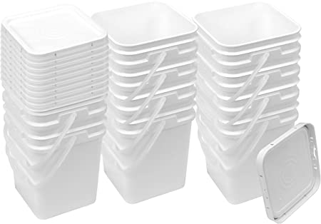 Square Bucket Kit, Ten 4-Gallon Buckets and ten White Snap-on Lids with gaskets