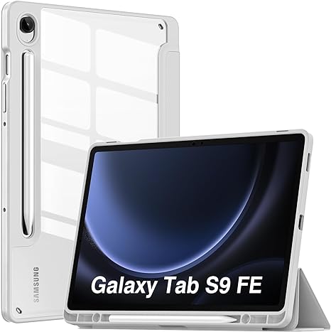 MoKo Case for Samsung Galaxy Tab S9 FE 5G 2023 with S Pen Holder, Slim Lightweight Trifold TPU Cover Case with Unique Transparent PC Back Shell for Galaxy Tab S9 FE 10.9", Auto Wake/Sleep, Light Gray