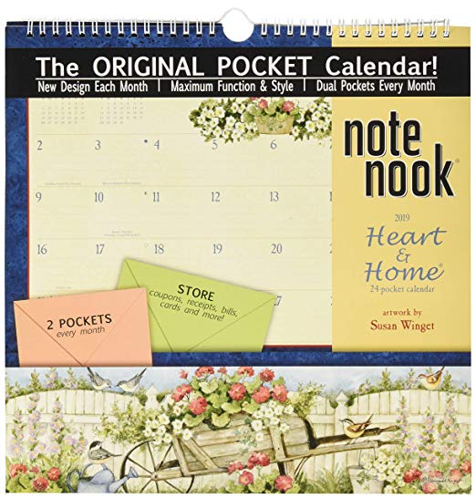 Wells St. by Lang - 2019 Note Nook Organizational Wall Calendar -Heart and Home Artwork by Susan Winget- 24 Storage Pockets - 12 Months - 11 3/4 x 13 1/4 inches