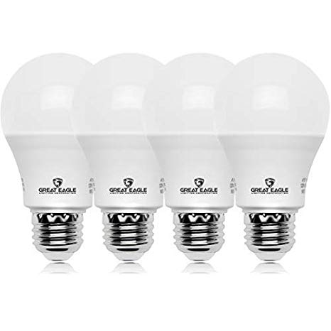 Great Eagle A19 LED Light Bulb, 9W (60W Equivalent), UL Listed, 3000K (Soft White), 800 Lumens, Non-dimmable, Standard Replacement (4 Pack)