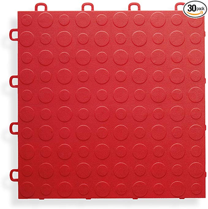 BlockTile B0US4330 Garage Flooring Interlocking Tiles Coin Top Pack, Red, 30-Pack