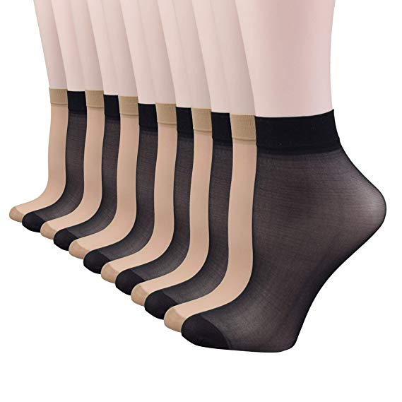 Fitu Women's 30D Sheer 12 Pairs Nylon Ankle High Tights Transparent Hosiery Socks