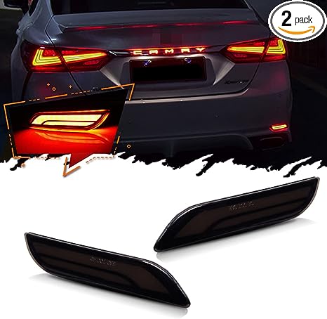 TurningMax Smoked Lens Full LED Bumper Reflector Lights Compatible With 2018-up Toyota Camry, Function as Tail, Brake & Rear Fog Lamps