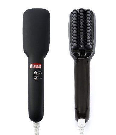 ColoVis Brush Hair Straightener,2 in 1 PTC Heating Lonic Hair Straightener Brush Paddle Brush for Faster Straightening (Black)
